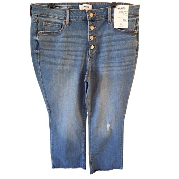 NEW Sonoma Cropped Boot Jeans 16R High Rise Straight Button Fly  Denim Women's - Picture 1 of 9